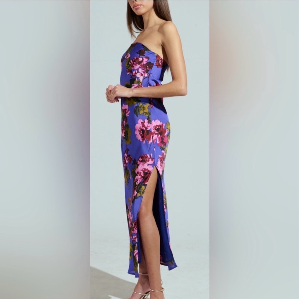 AKIRA Strapless Floral Dress - Blue and Pink - Picture 3 of 6